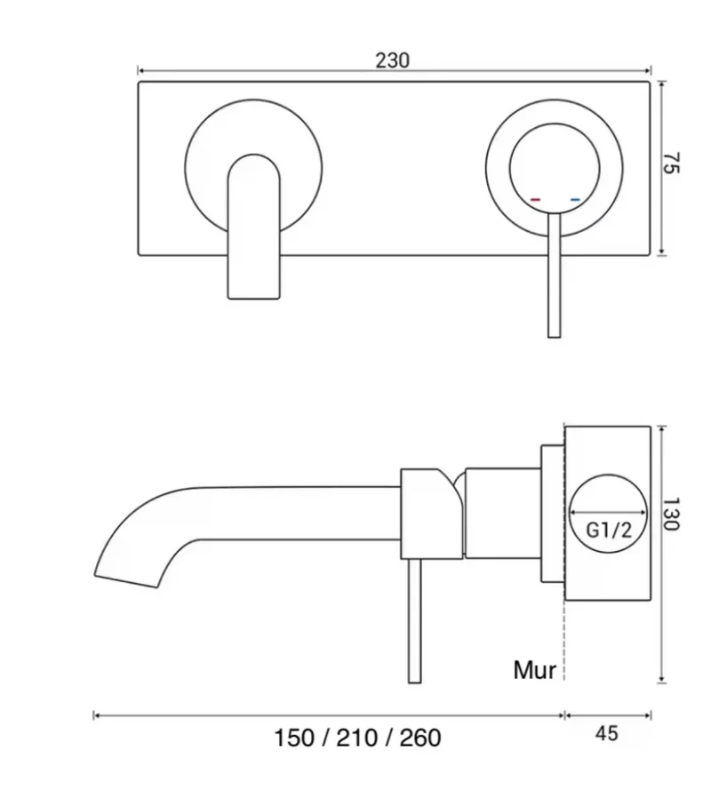 Mitigeur lavabo encastré gris brossé