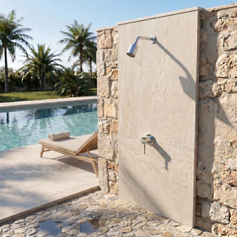 Douche extérieure encastrée chromée