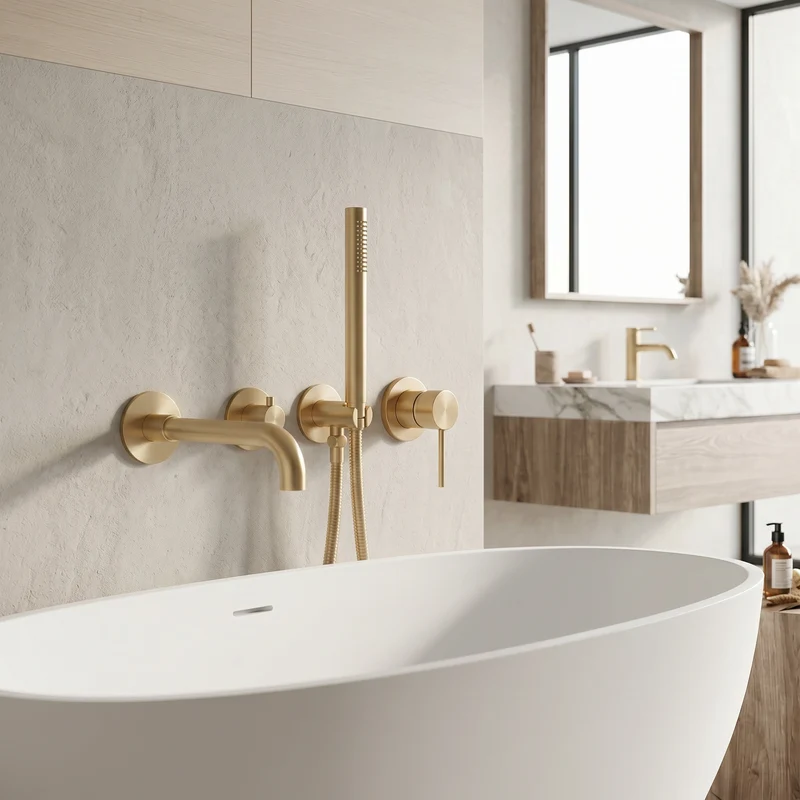 Mitigeur de baignoire encastré or brossé