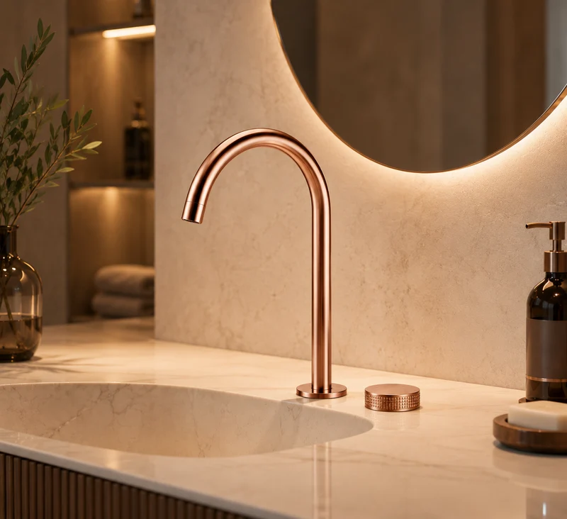 Mitigeur de salle de bain or rose brossé