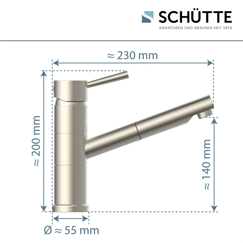 Robinet douchette Schütte UNICORN bec droit inox