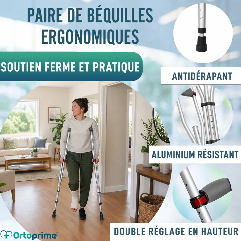 Béquilles Axillaires en Aluminium Réglables | Lot de 2