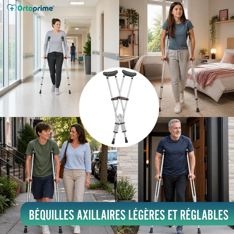 Béquilles Axillaires en Aluminium Réglables | Lot de 2