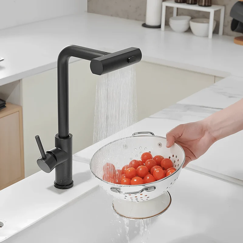 Robinet cuisine rétractable acier inoxydable brossé – Monotrou avec bec cascade