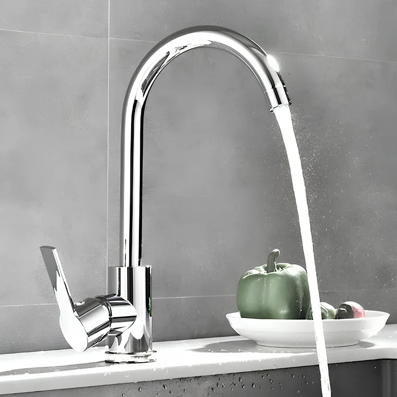 Robinet de cuisine chromé à bec flexible – Design épuré avec poignée latérale