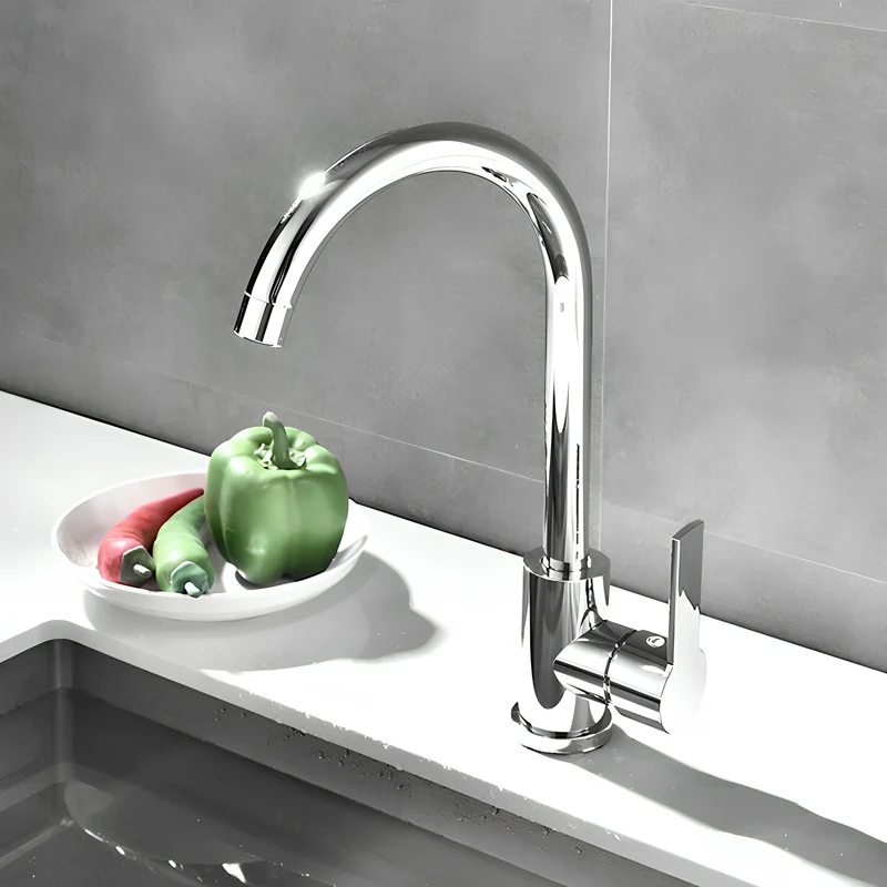 Robinet de cuisine chromé à bec flexible – Design épuré avec poignée latérale