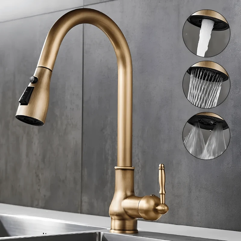 Robinet cuisine bronze antique avec bec rétractable – EL9021