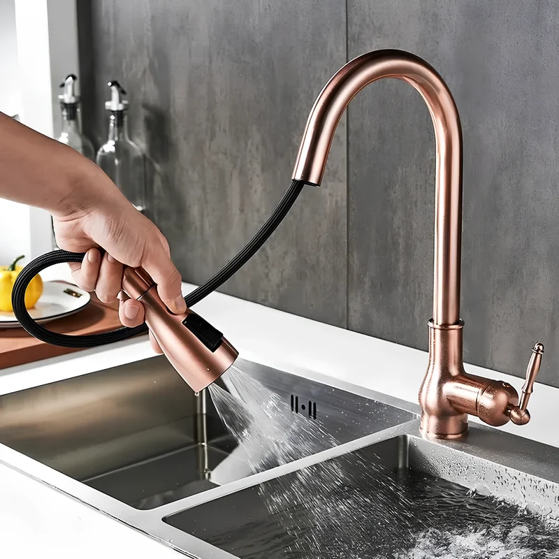 Robinet cuisine bronze antique avec bec rétractable – EL9021