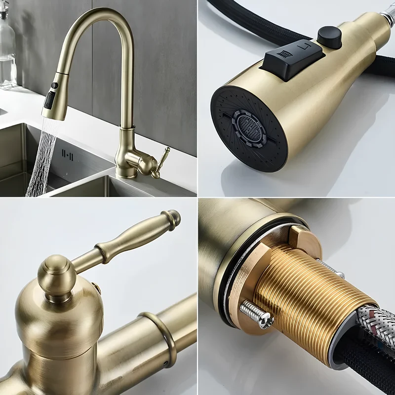Robinet cuisine bronze antique avec bec rétractable – EL9021
