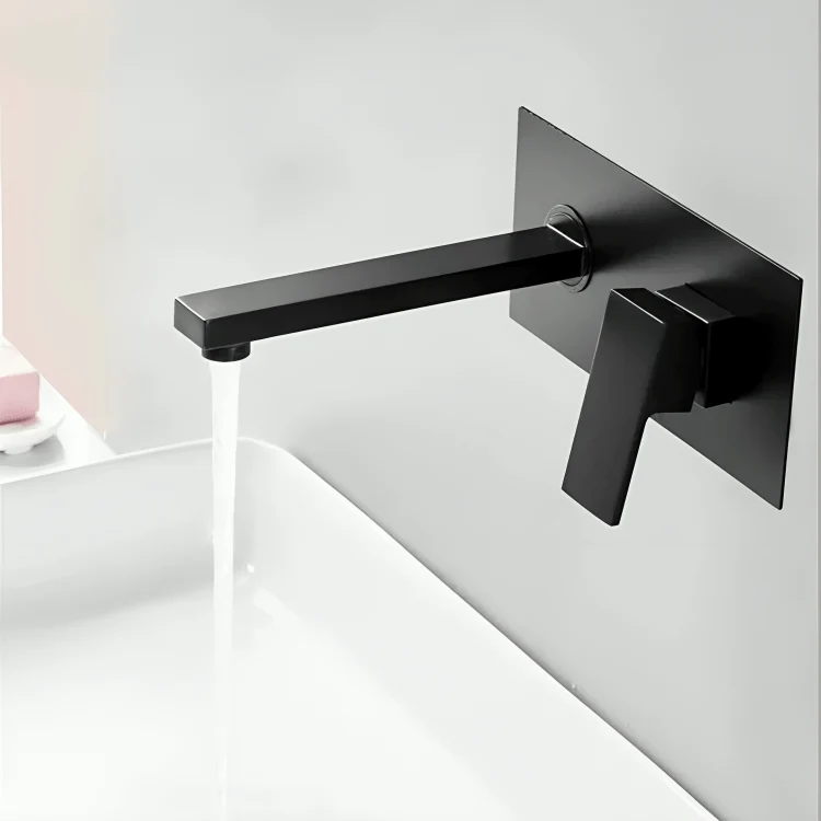 Robinet mural salle de bain – design carré avec poignée unique