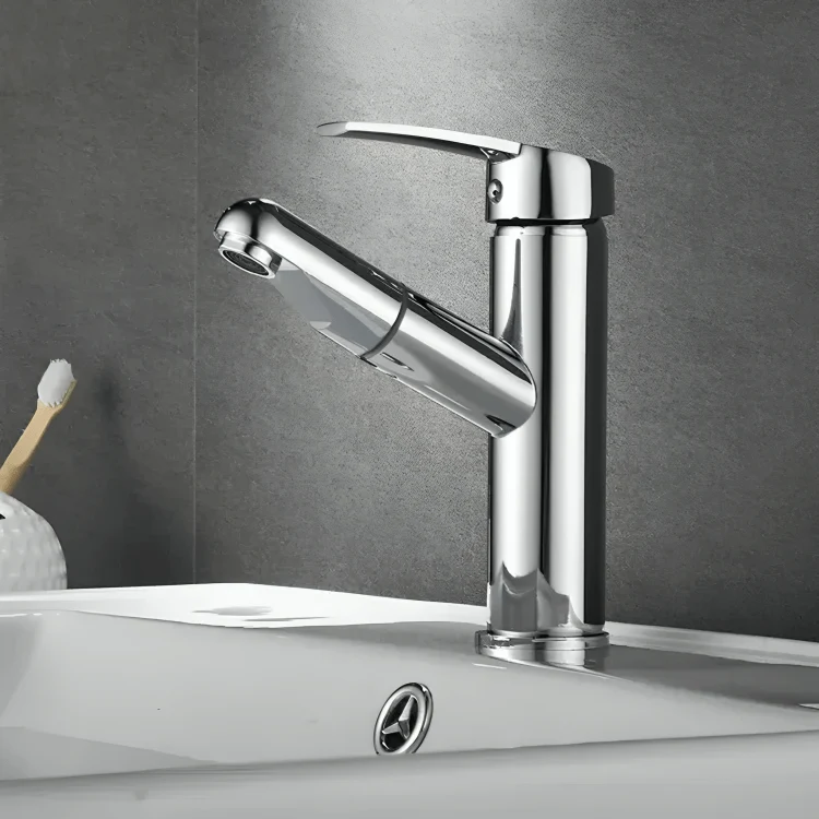 Robinet salle de bain extractible chromé – Bec rétractable à levier unique