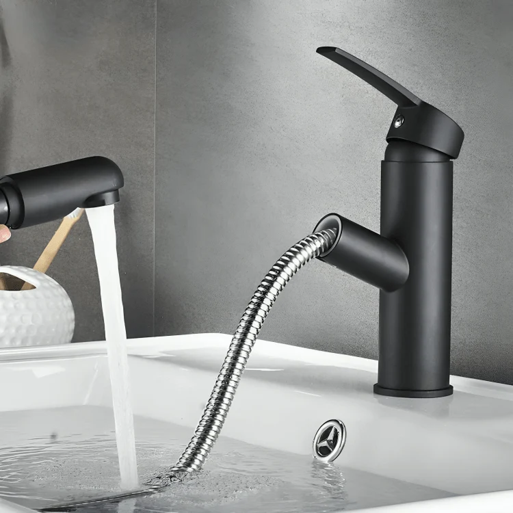 Robinet salle de bain extractible chromé – Bec rétractable à levier unique