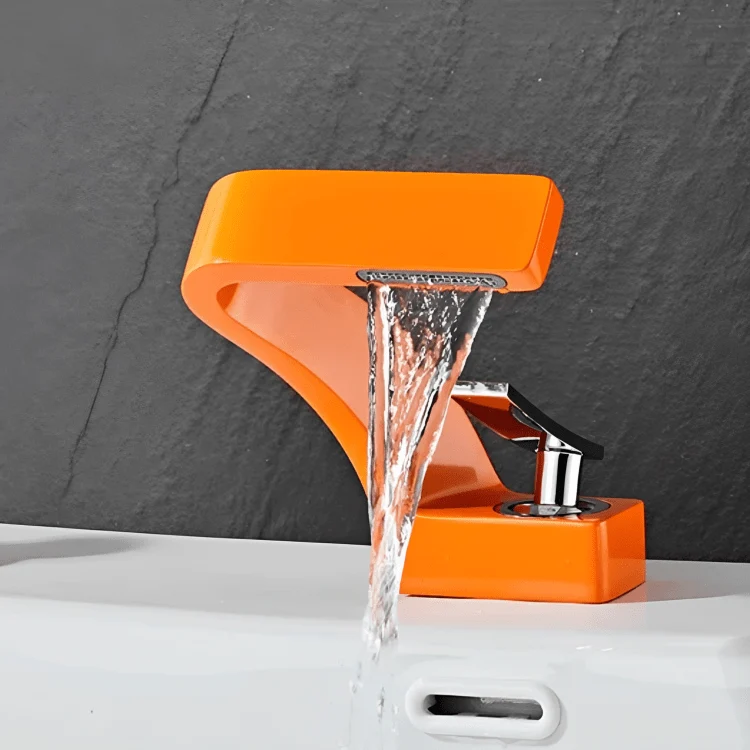Mitigeur de lavabo cascade moderne en orange – Eau chaude et froide
