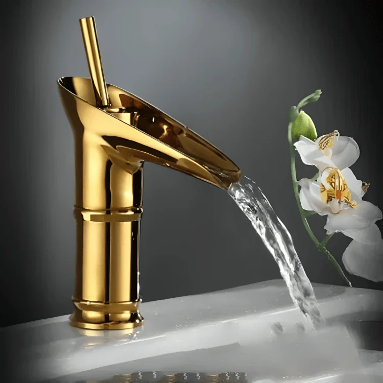 Robinet de lavabo haut en laiton brossé – cascade vintage à levier unique