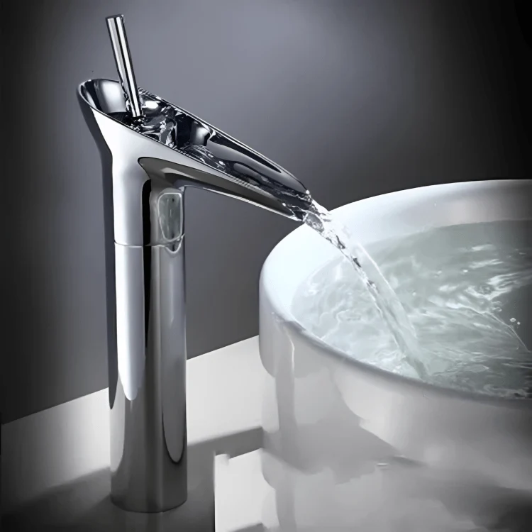 Robinet de lavabo haut en laiton brossé – cascade vintage à levier unique