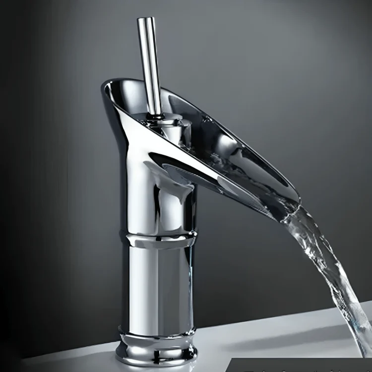 Robinet de lavabo haut en laiton brossé – cascade vintage à levier unique