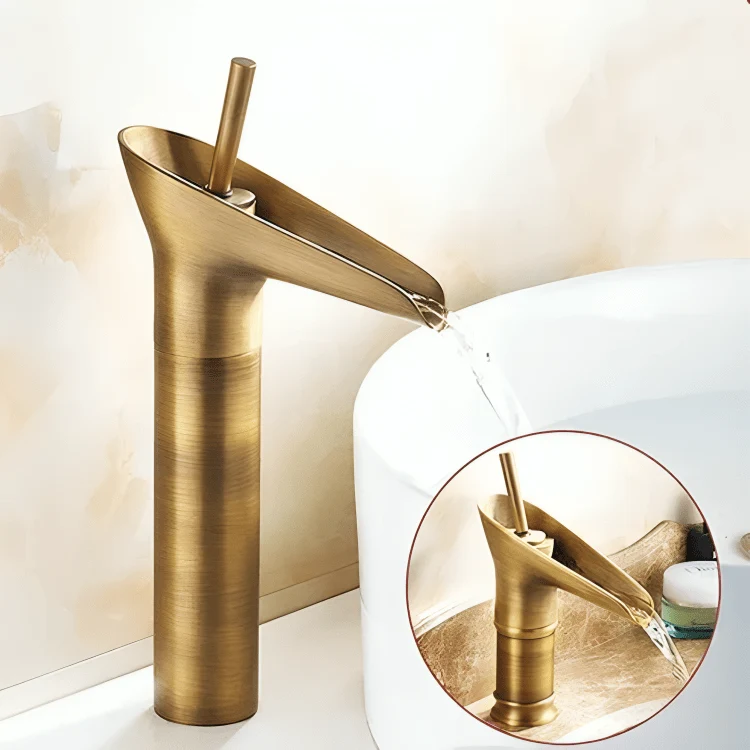 Robinet de lavabo haut en laiton brossé – cascade vintage à levier unique
