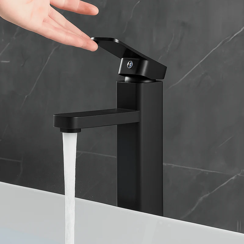 Robinet salle de bain noir – Monotrou avec bec anti-éclaboussures