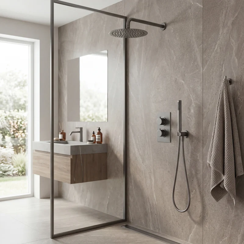 Colonne de douche encastrée gris brossé