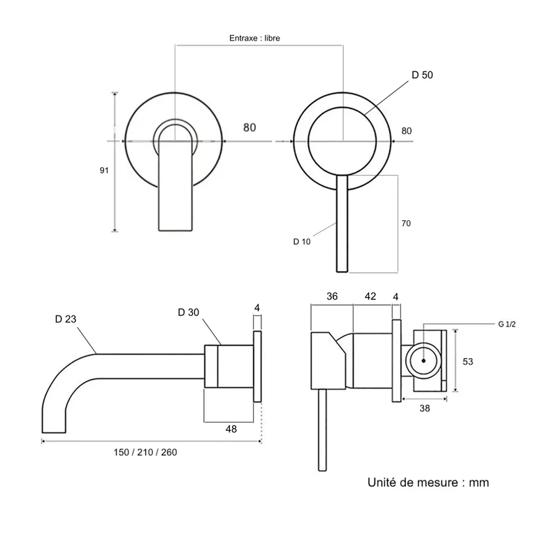 Mitigeur de lavabo encastré inox brossé