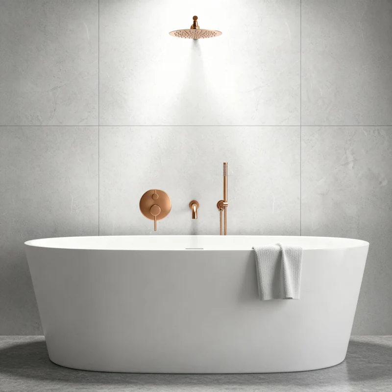 Kit de bain et douche encastré or rose brossé
