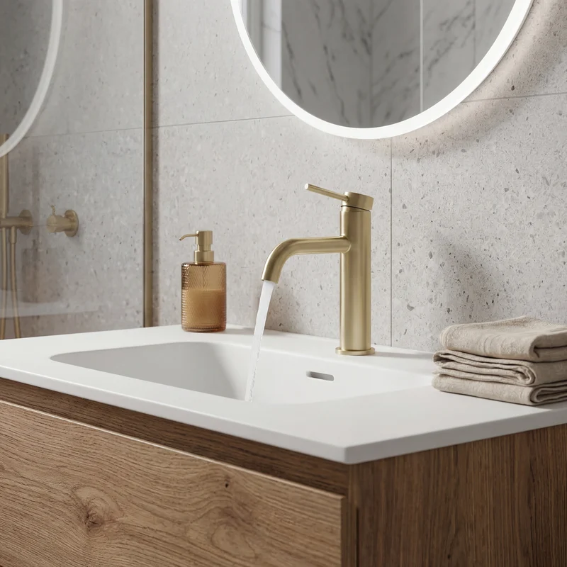 Mitigeur de lavabo or brossé