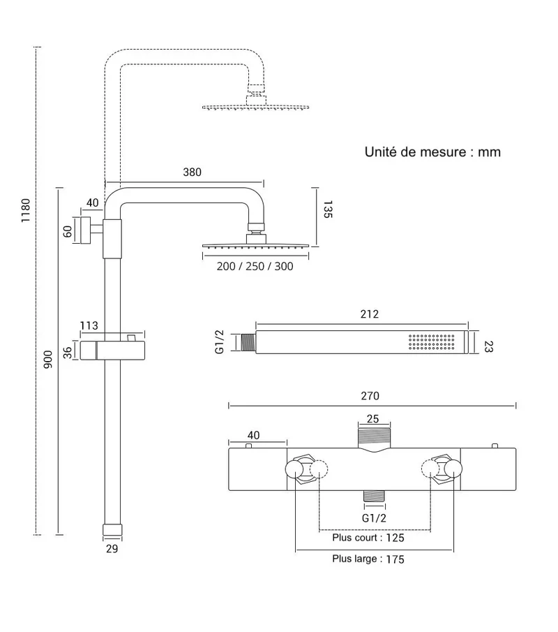 Colonne de douche thermostatique acier brossé