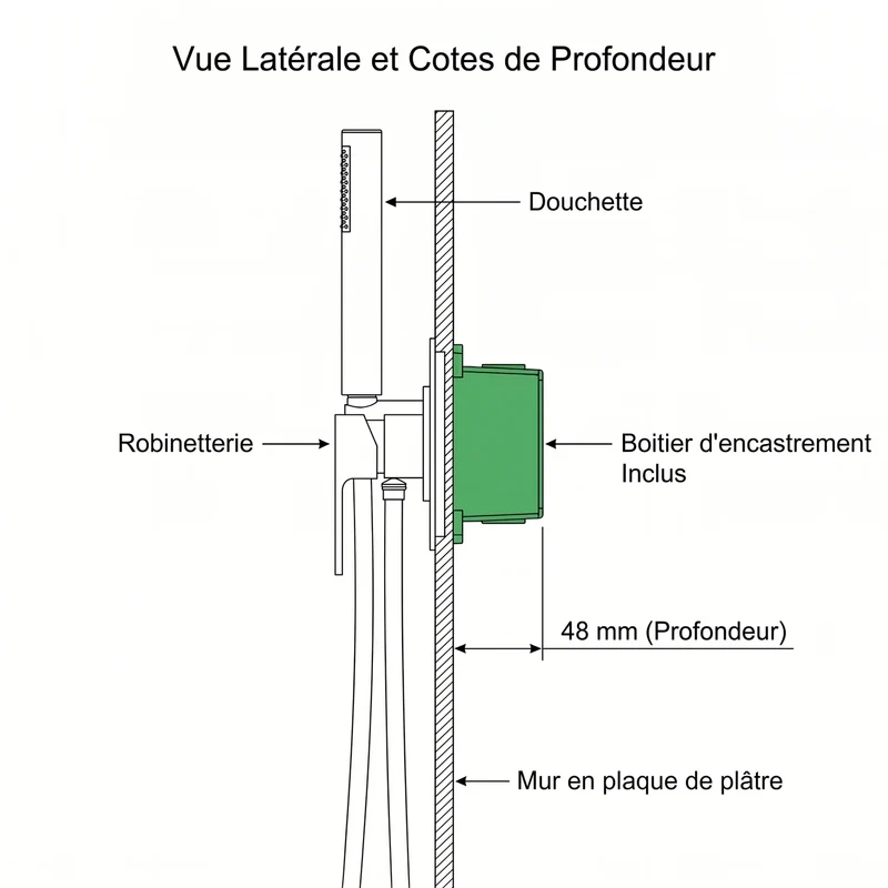 Colonne de douche et bain encastrée gris brossé