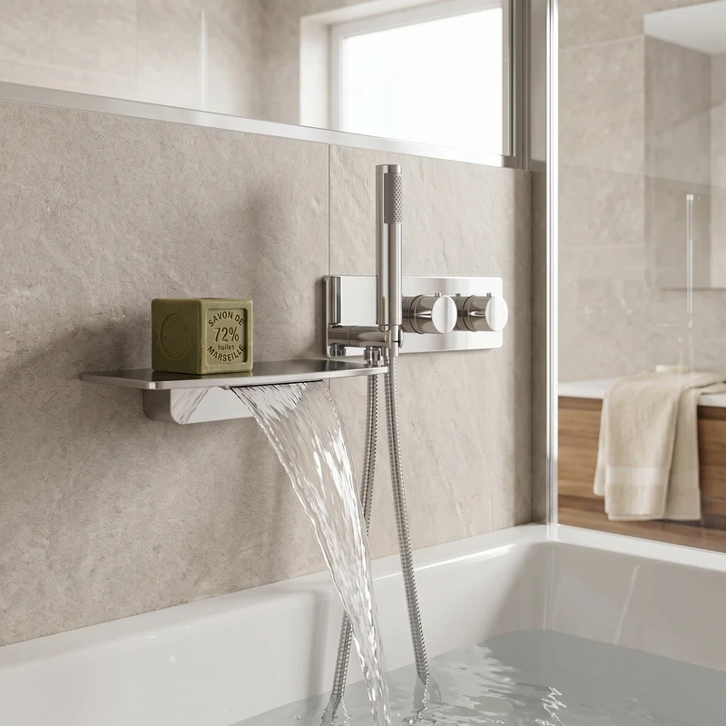Colonne de douche et bain encastrée chrome