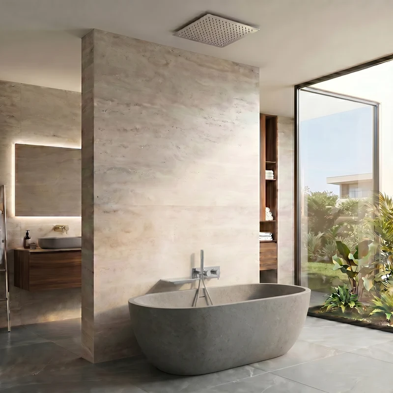 Colonne de douche et bain encastrée chrome