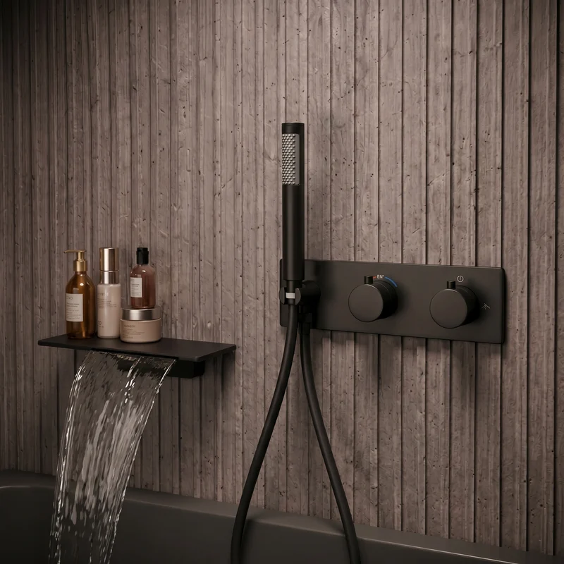 Colonne de douche et bain thermostatique murale noir mate