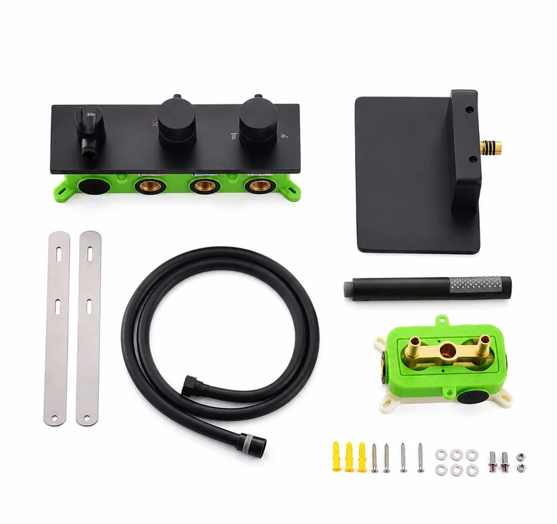 Colonne de douche et bain thermostatique murale noir mate