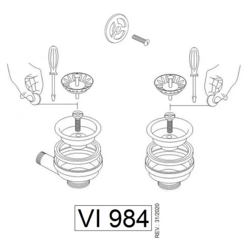 Kit 2 bondes et trop plein PVD doré pour vidage 2 bacs évier QUADRILLE