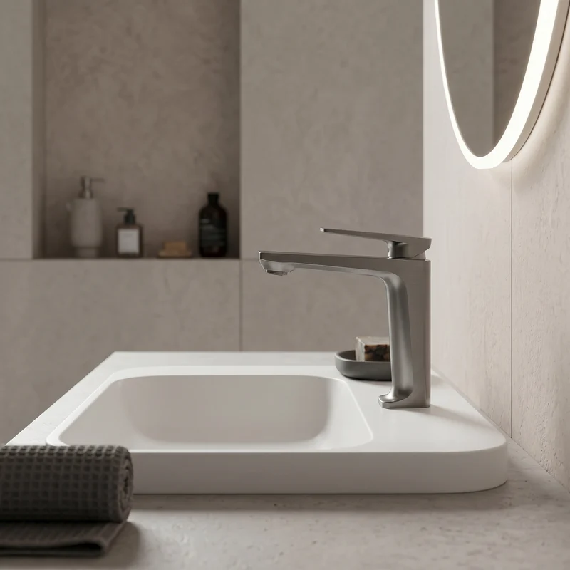 Mitigeur de lavabo gris brossé