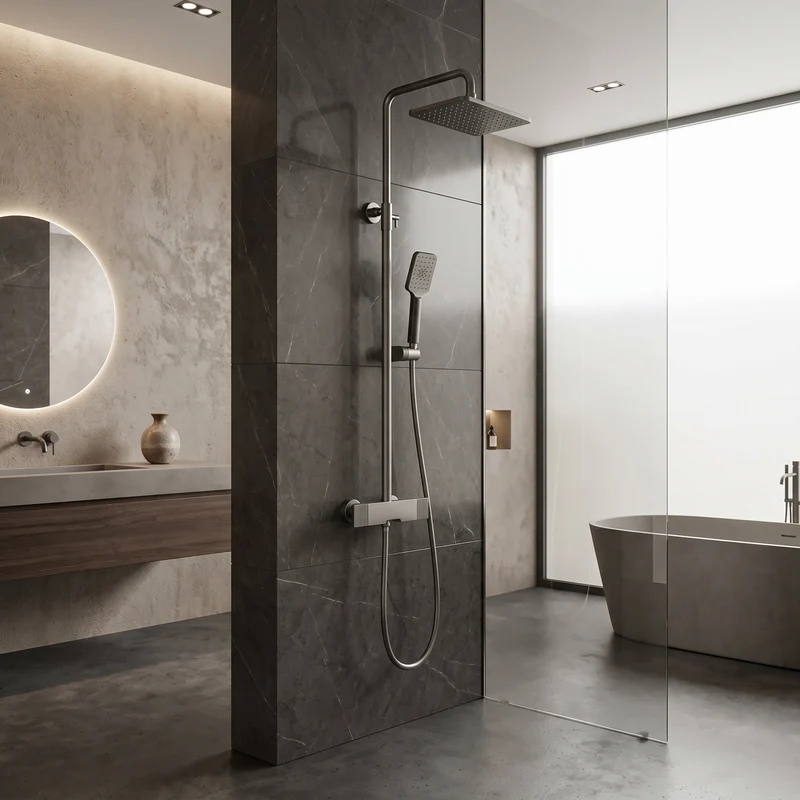 Colonne de douche et bain gris brossé