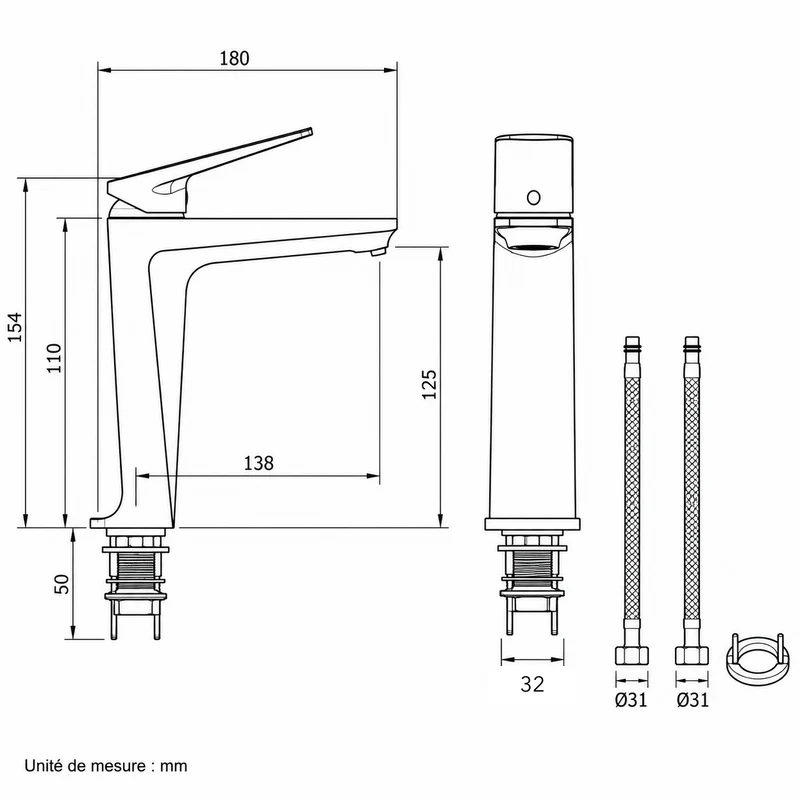 Mitigeur lavabo doré brossé design