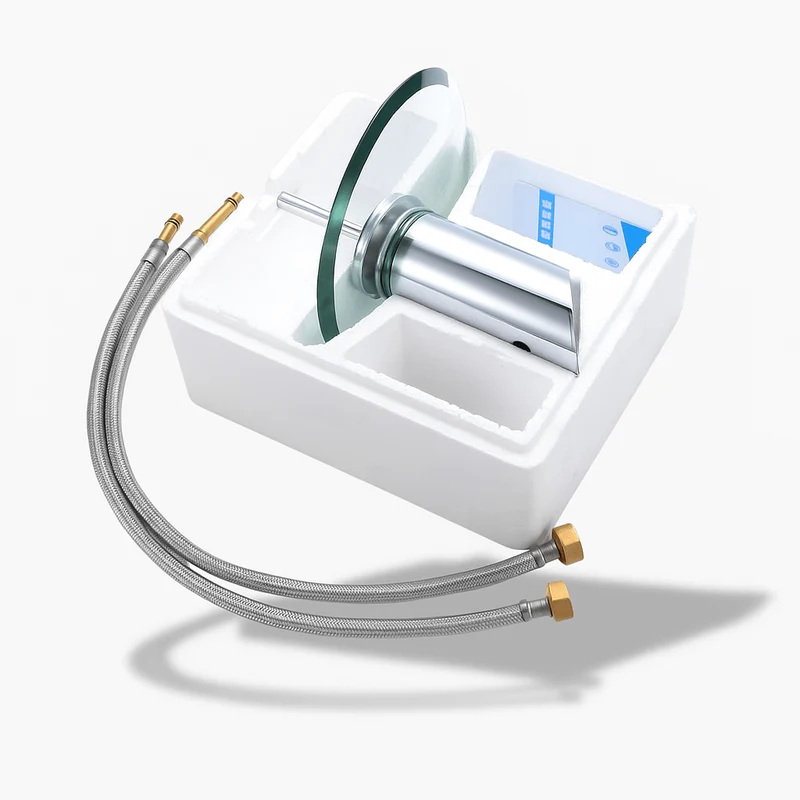 Robinet cascade en verre chromé pour lavabo – Design moderne