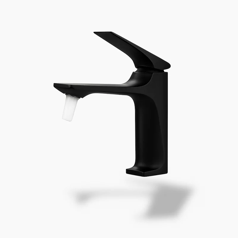Robinet mitigeur lavabo chromé noir – Design carré moderne