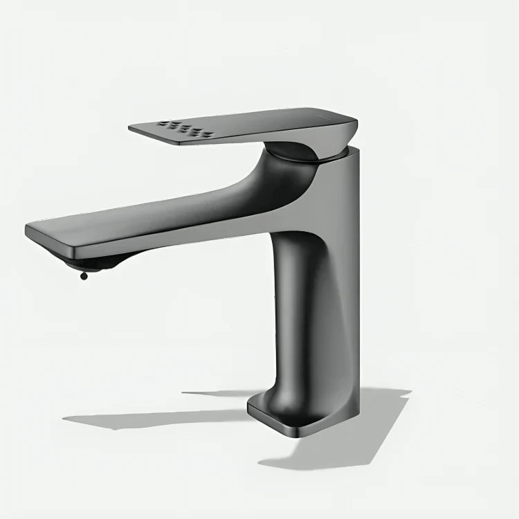 Robinet mitigeur lavabo chromé noir – Design carré moderne
