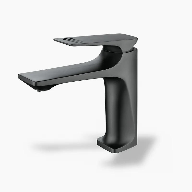 Robinet mitigeur lavabo chromé noir – Design carré moderne