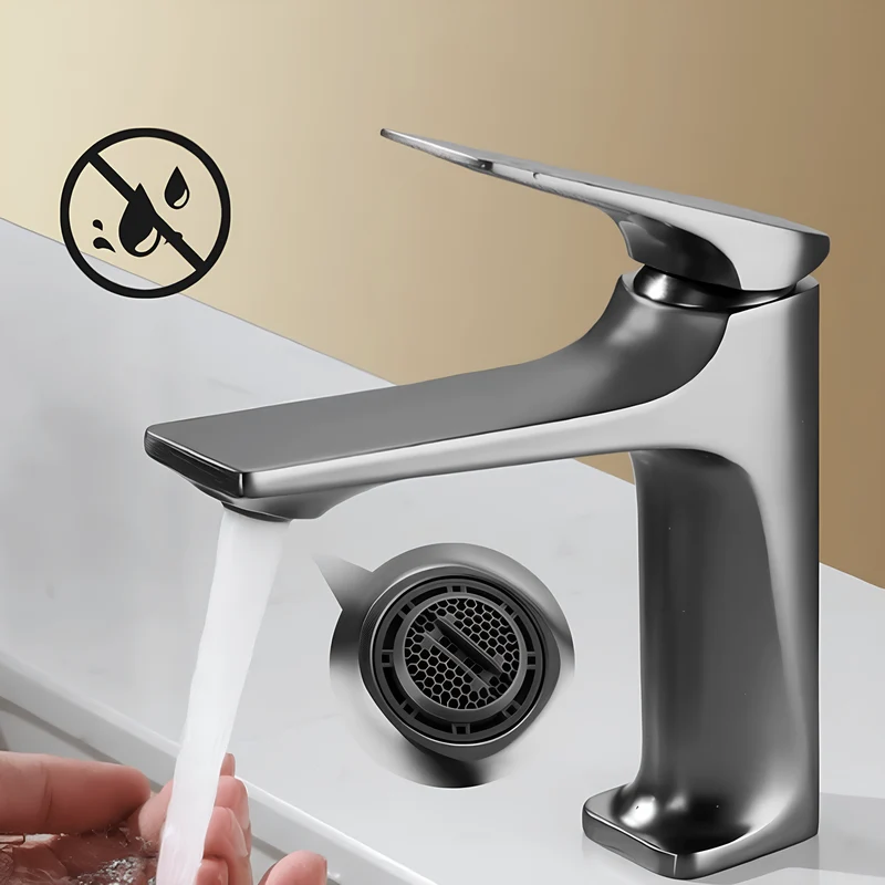 Robinet mitigeur lavabo chromé noir – Design carré moderne