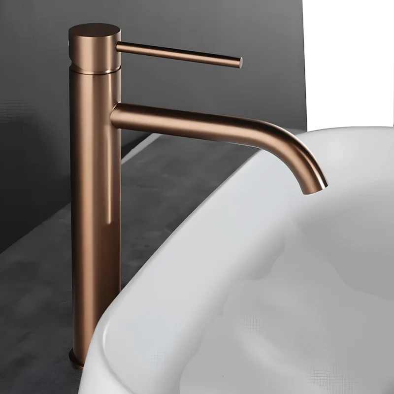 Robinet lavabo haut rose brossé – Mitigeur design salle de bain