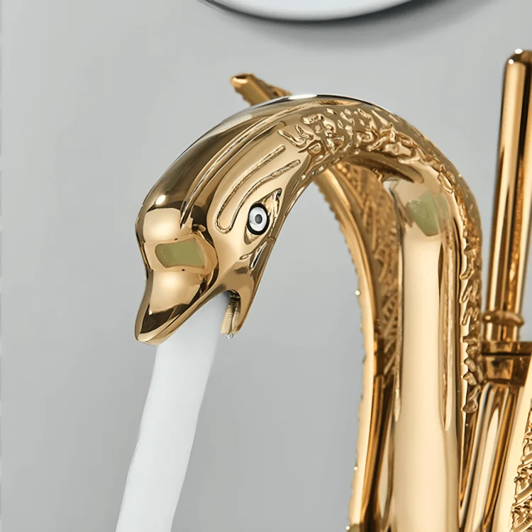 Robinet lavabo doré en laiton – Design cygne élégant, pour salle de bain moderne