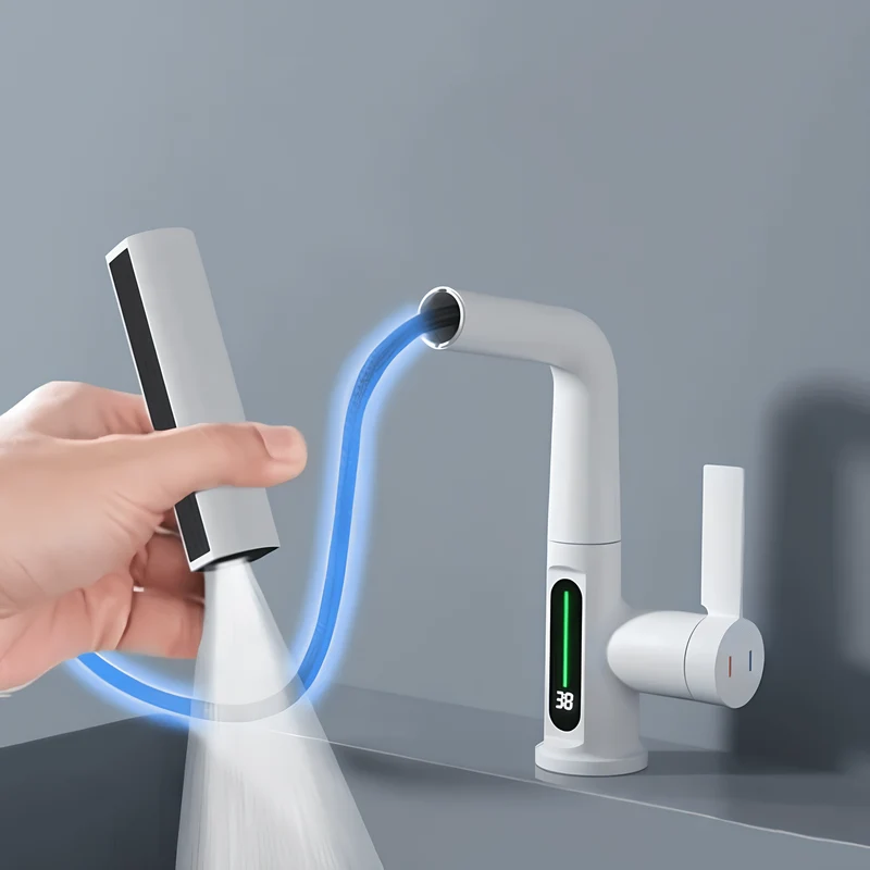 Robinet mitigeur salle de bain avec affichage température – Cascade design rotatif en inox