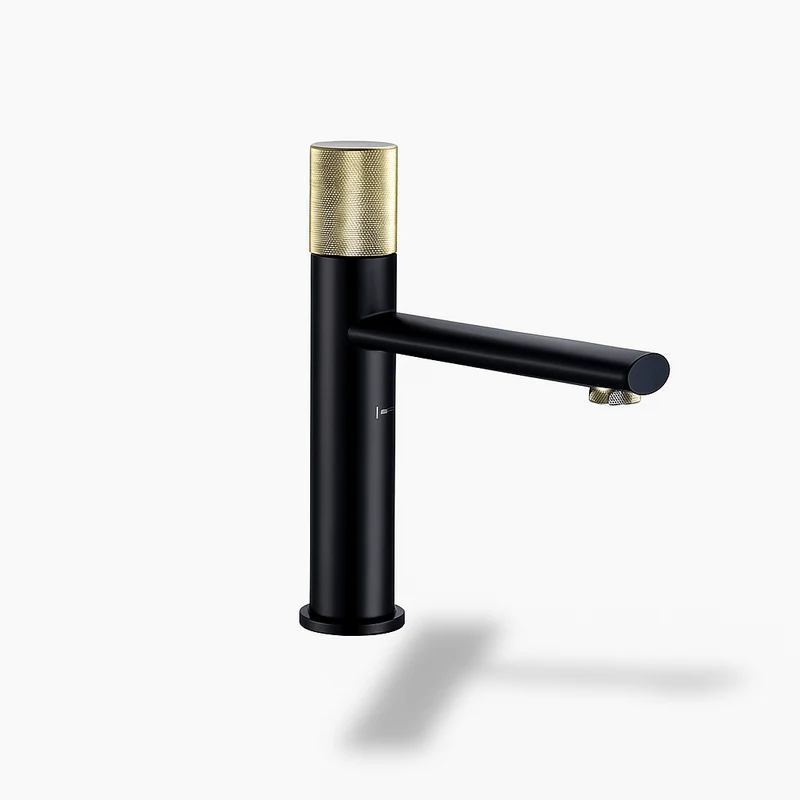 Robinet de lavabo moleté en laiton brossé – Mitigeur design or pour salle de bain moderne