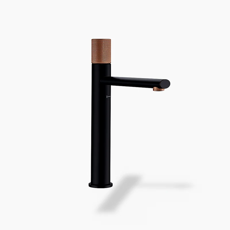 Robinet de lavabo moleté en laiton brossé – Mitigeur design or pour salle de bain moderne