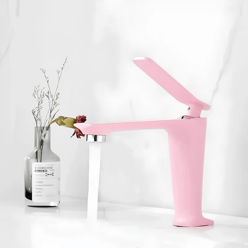 Robinet rose salle de bain en laiton – Mitigeur design ponté avec poignée unique