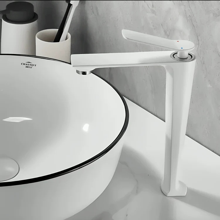 Robinet rose salle de bain en laiton – Mitigeur design ponté avec poignée unique