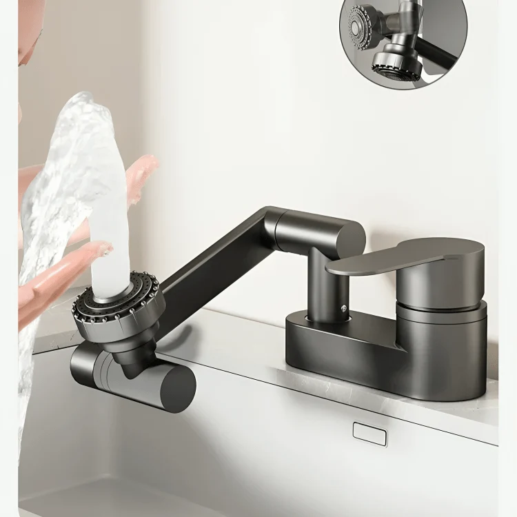 Robinet lavabo rotatif 360° – Double bec