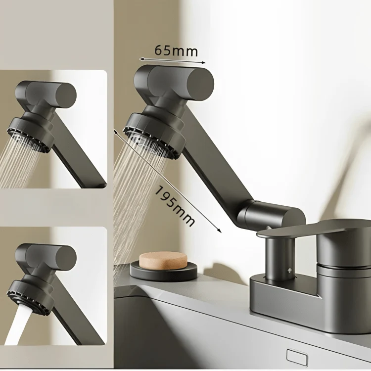 Robinet lavabo rotatif 360° – Double bec